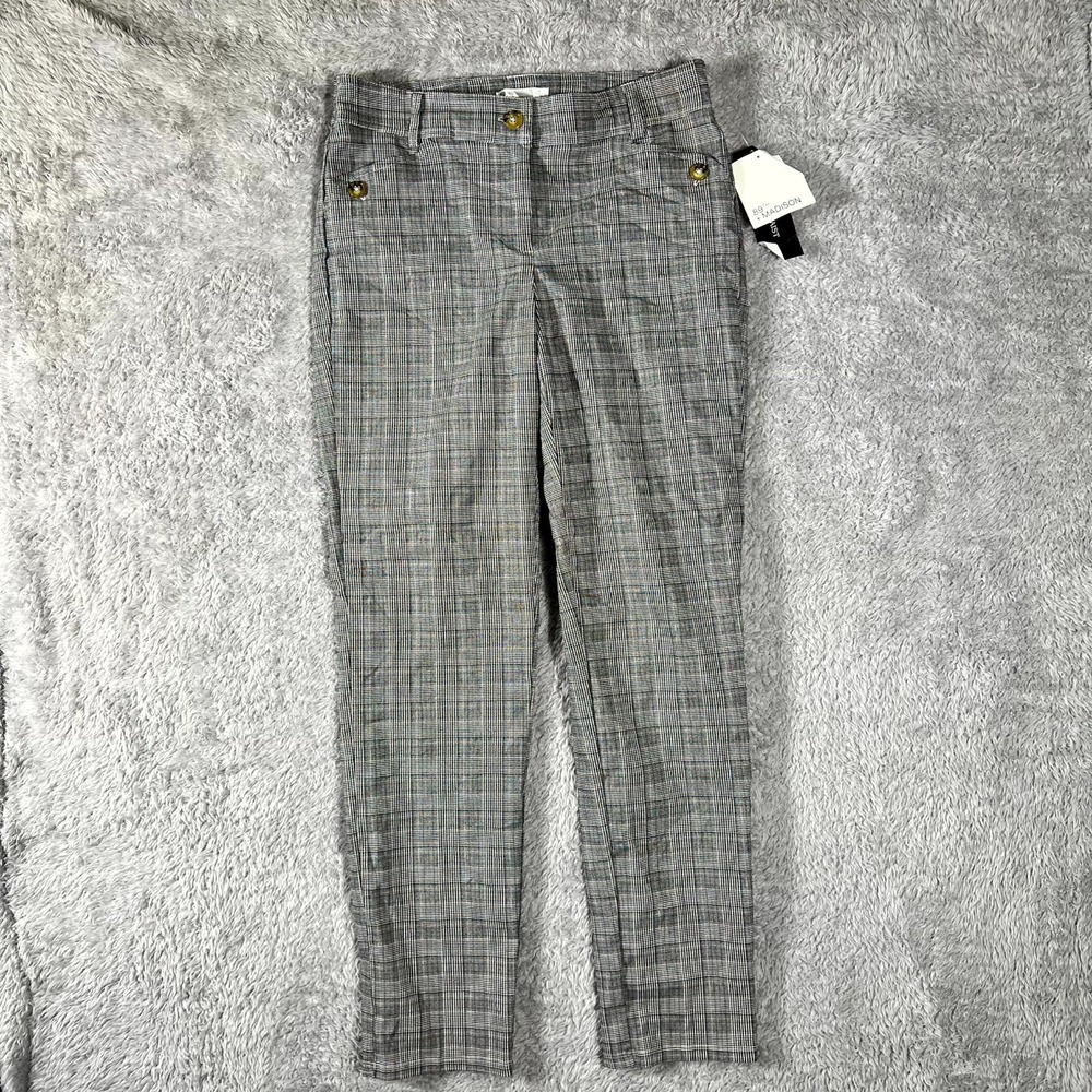 89th & Madison Dress Pants Womens 6 Gray Plaid Rayon Stretch Low Rise Career